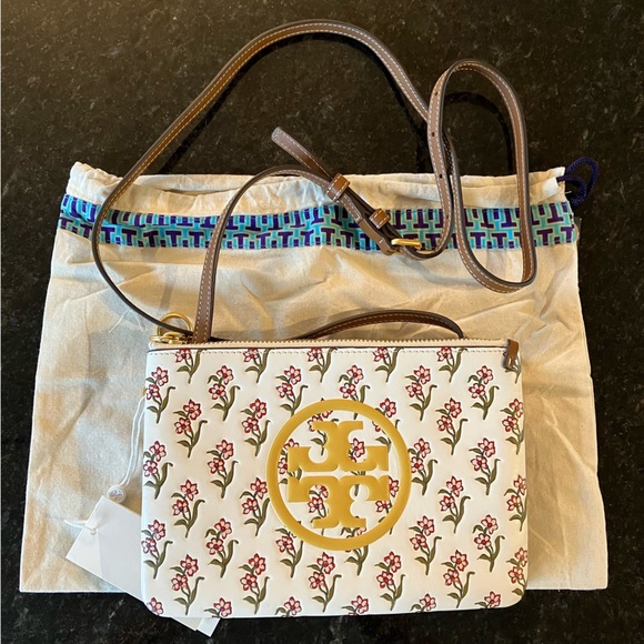 New Tory Burch Perry Bombé Printed Double-Zip Mini Bag, Floral Crossbody Purse - Picture 13 of 16